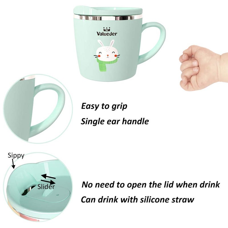 Valueder Kids Learning Cup Baby Trainer Mug for Milk Water Coffee, Hot Chocolate Juice Smoothies, 7oz, Bunny Tiffany - Image 5